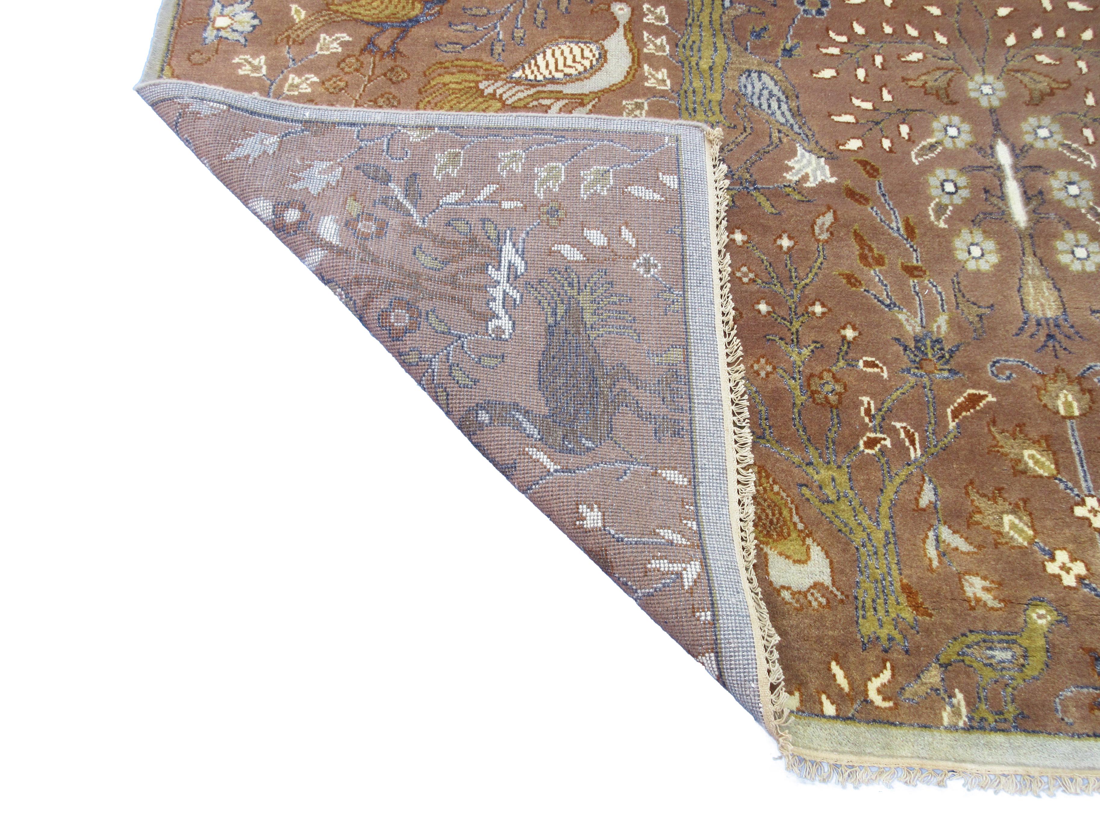 Contemporary Brown Birds Design Rug For Sale