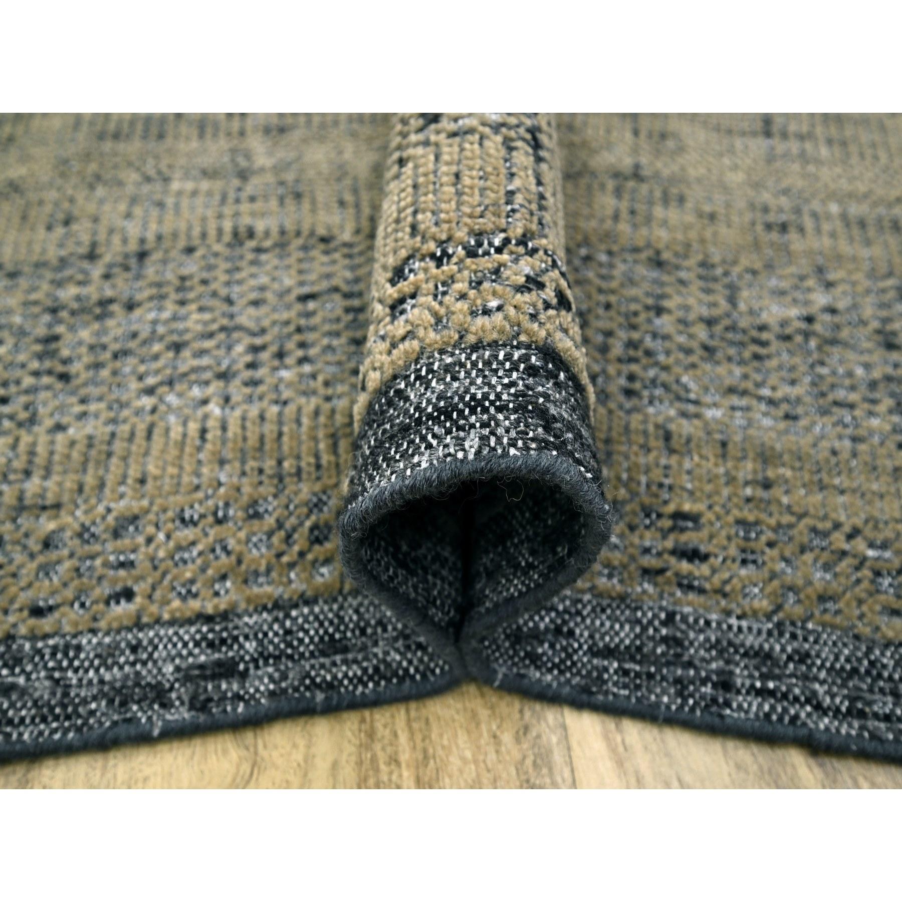 10'x14' Alfombra Oriental de Lana Anudada a Mano con Diseño de Hierba Marrón y Negra Oxidada Anudado a mano en venta