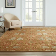 10x14 Brown Hand-Knotted Wool Floral Trellis Motif European Modern Carpet Rug