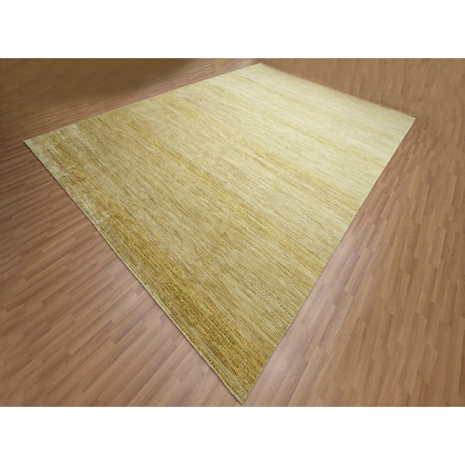 Moderno Tappeto orientale in lana e seta annodato a mano con design a erba moderno marrone 10'x14' in vendita