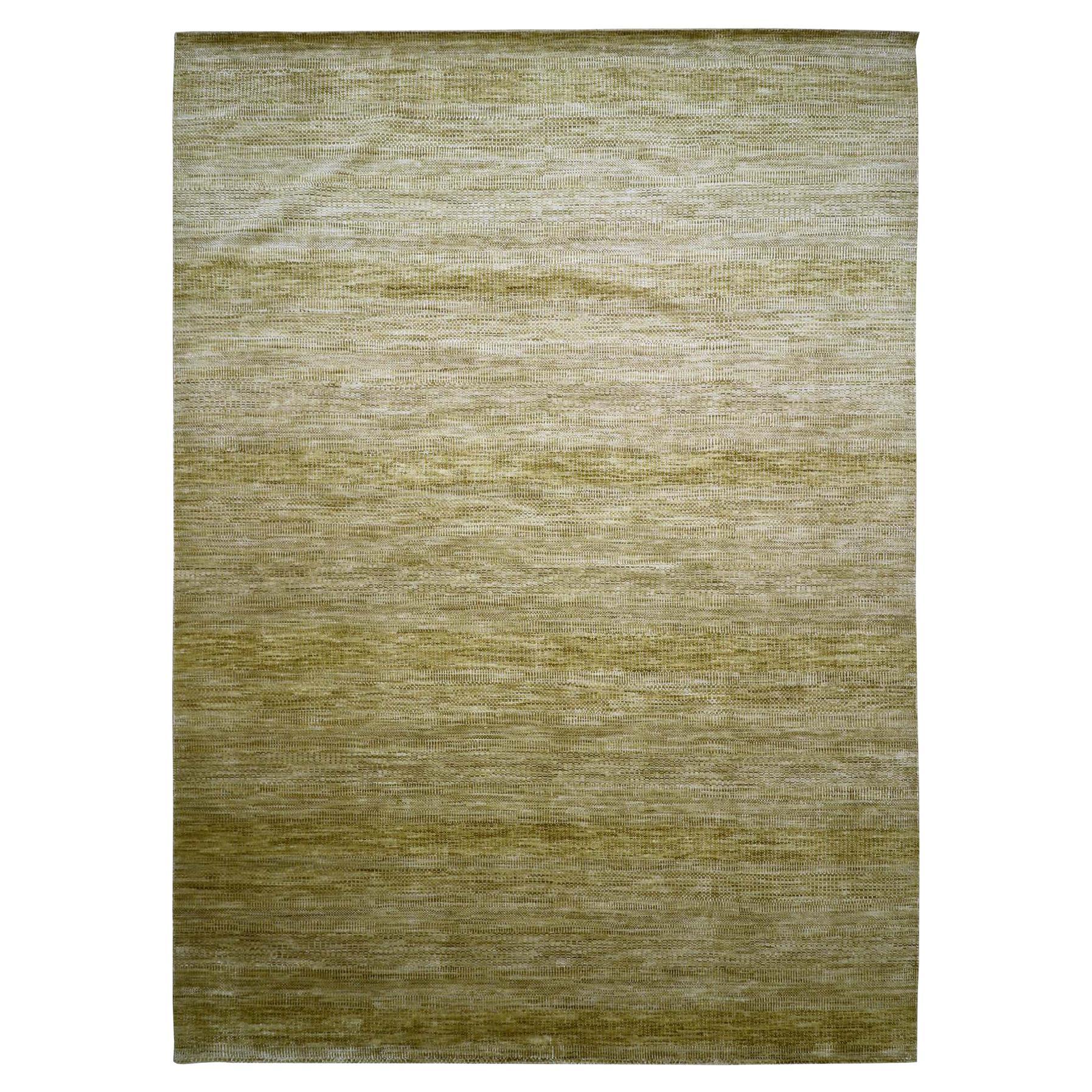 Tappeto orientale in lana e seta annodato a mano con design a erba moderno marrone 10'x14'