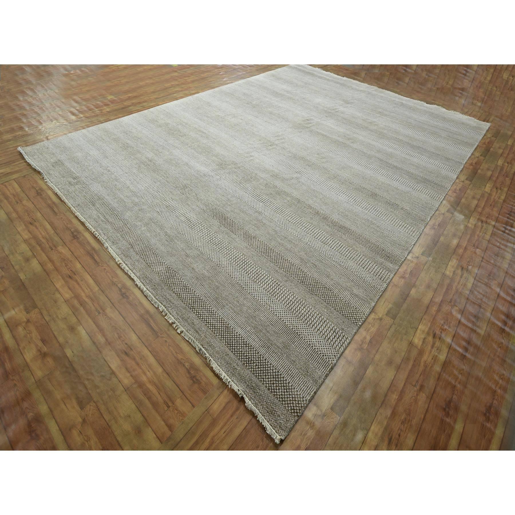 10'x14' Braun Modern Grass Design Wolle und Seide Handgeknüpft Orientteppich (Moderne) im Angebot