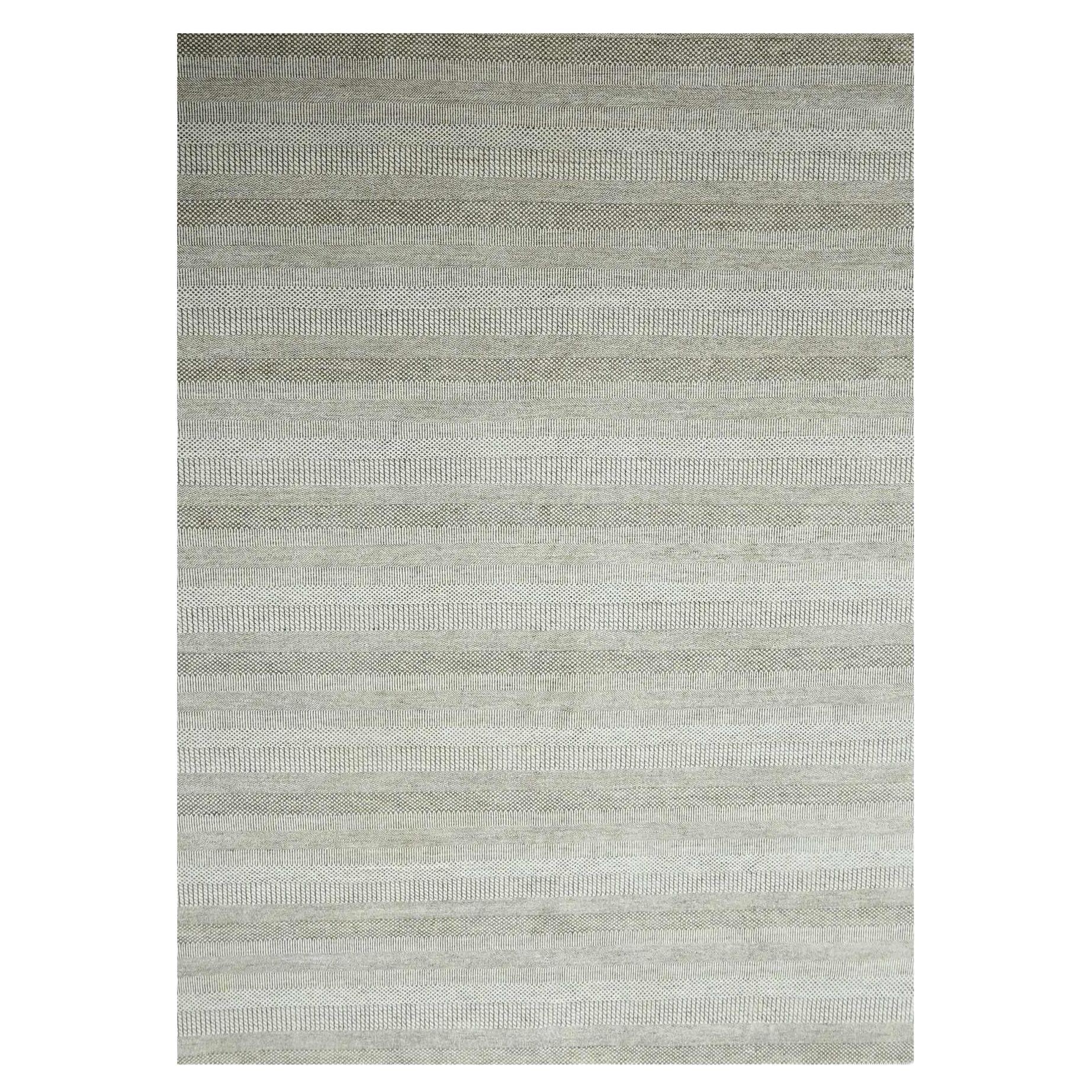 10'x14' Braun Modern Grass Design Wolle und Seide Handgeknüpft Orientteppich im Angebot