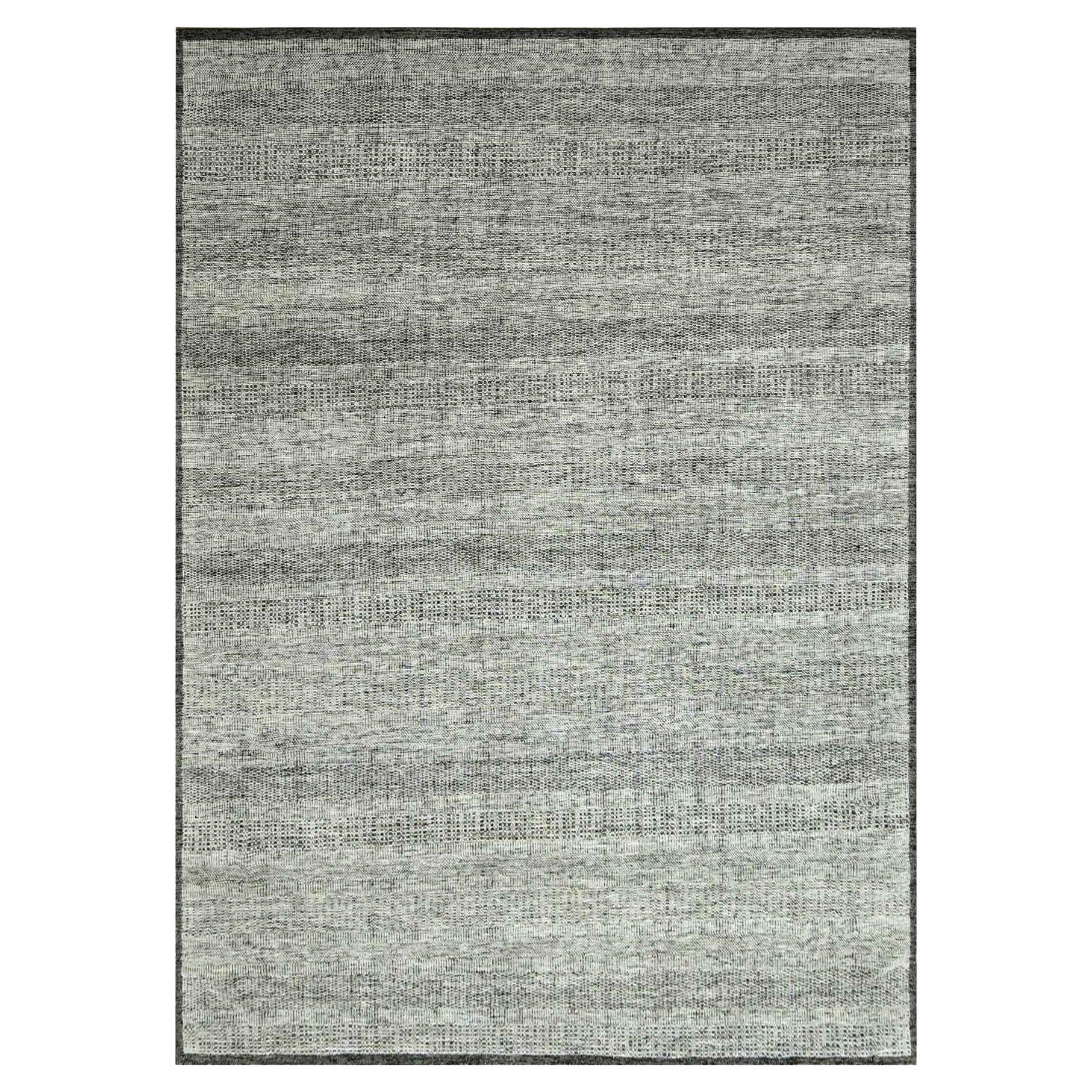 10'x14' Caviar Black Hand Knotted Pure Wool Oxidized Grass Design Oriental Rug