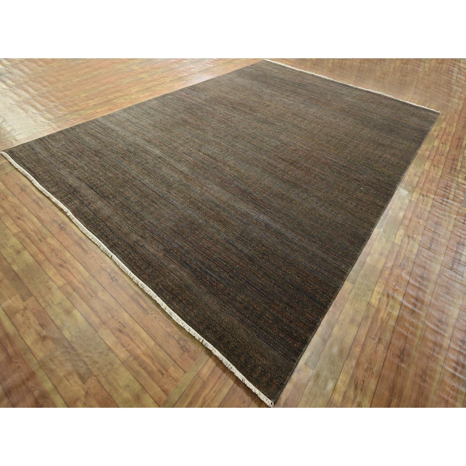 Moderno 10'x14' Cinnamon Brown Modern Grass Design Tappeto in lana e seta annodato a mano in vendita