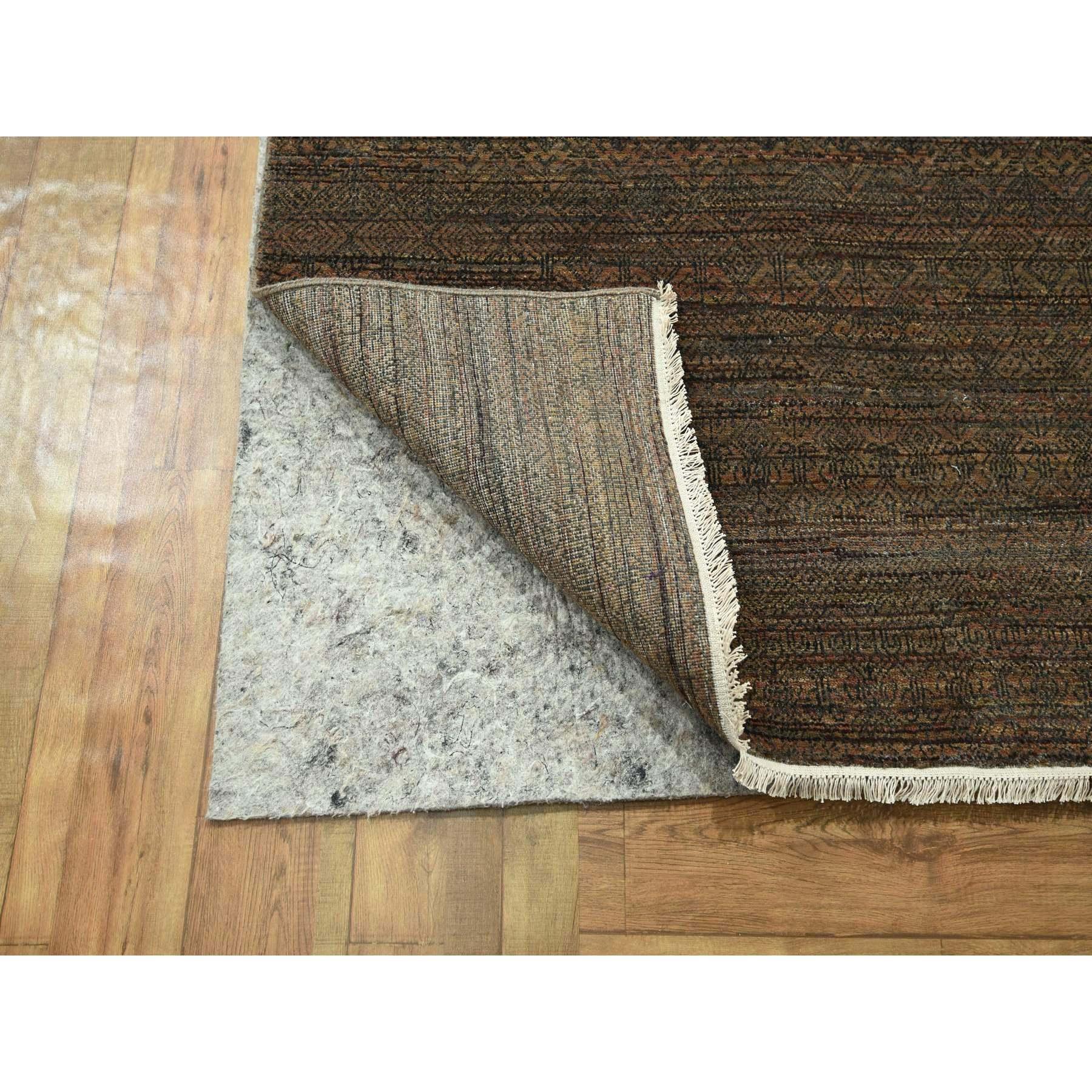 Indiano 10'x14' Cinnamon Brown Modern Grass Design Tappeto in lana e seta annodato a mano in vendita