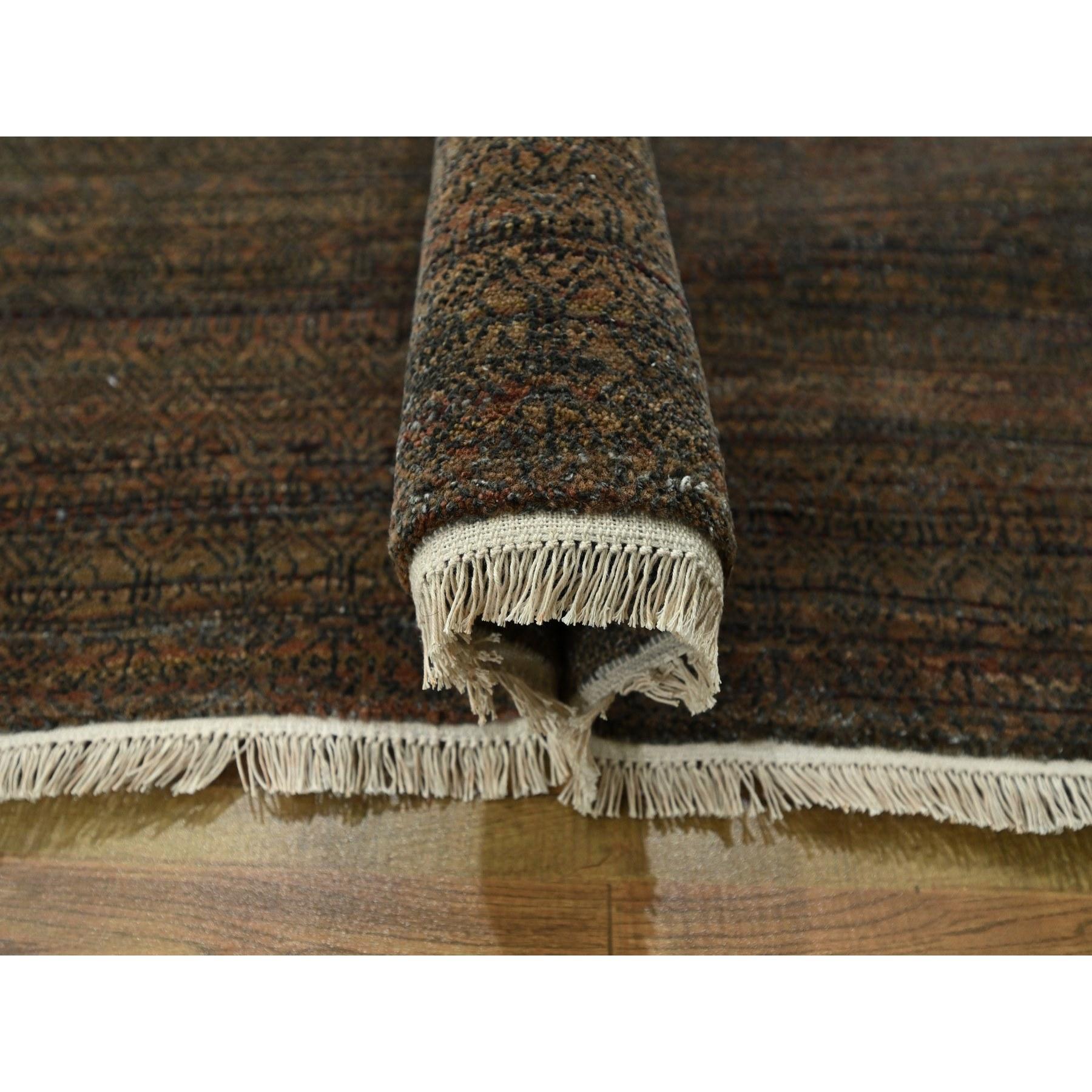 Annodato a mano 10'x14' Cinnamon Brown Modern Grass Design Tappeto in lana e seta annodato a mano in vendita