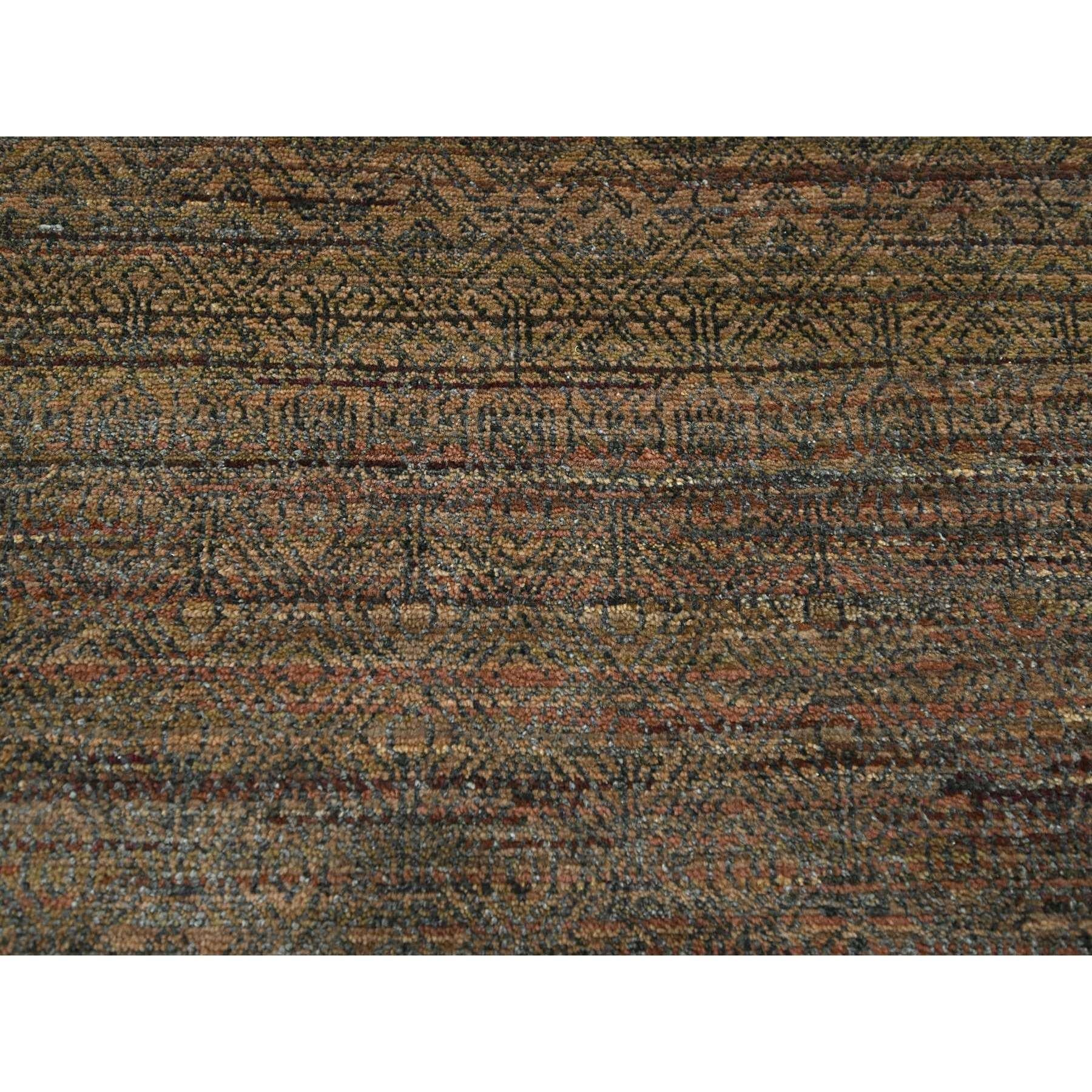 Lana 10'x14' Cinnamon Brown Modern Grass Design Tappeto in lana e seta annodato a mano in vendita