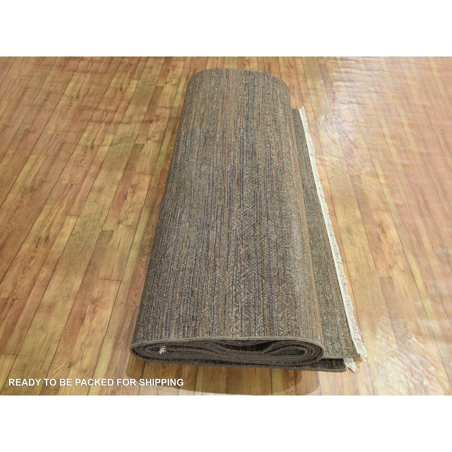 10'x14' Cinnamon Brown Modern Grass Design Tappeto in lana e seta annodato a mano in vendita 1