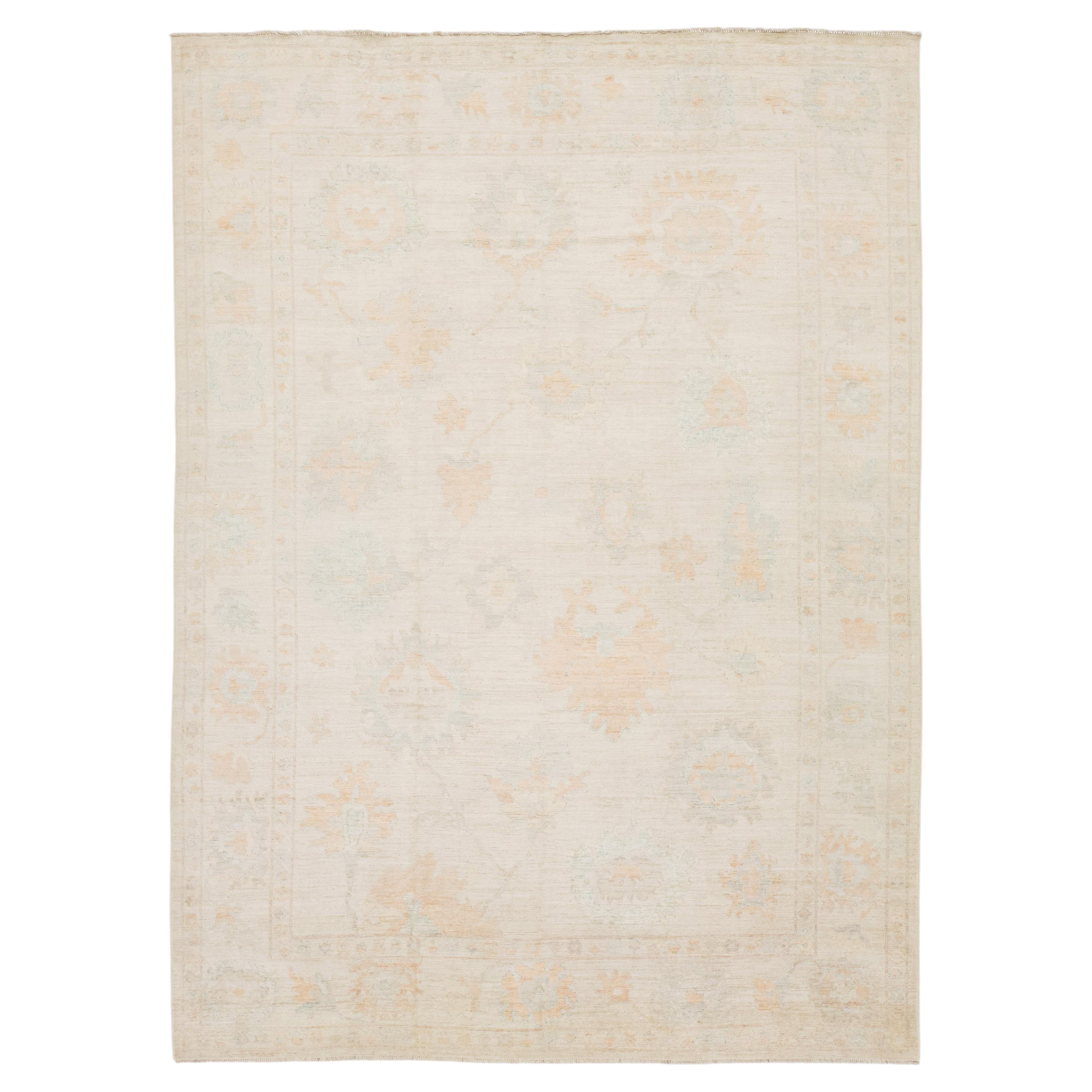 10x14 Contemporary Oushak Style Area Wool Rug  Pastel Floral Design