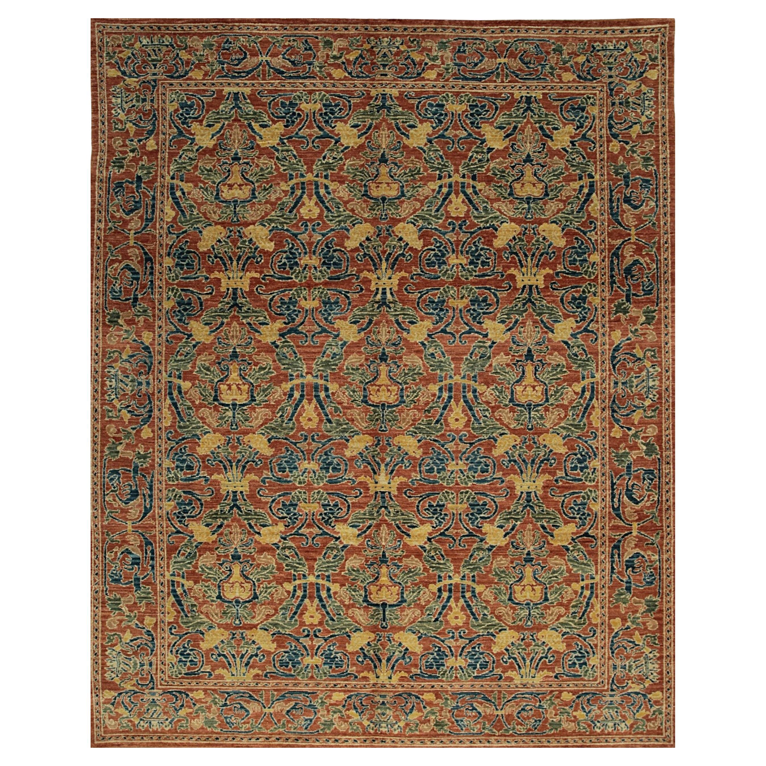 10x14 Coral Hand-Knotted Wool Floral Trelliswork European Modern Carpet Rug