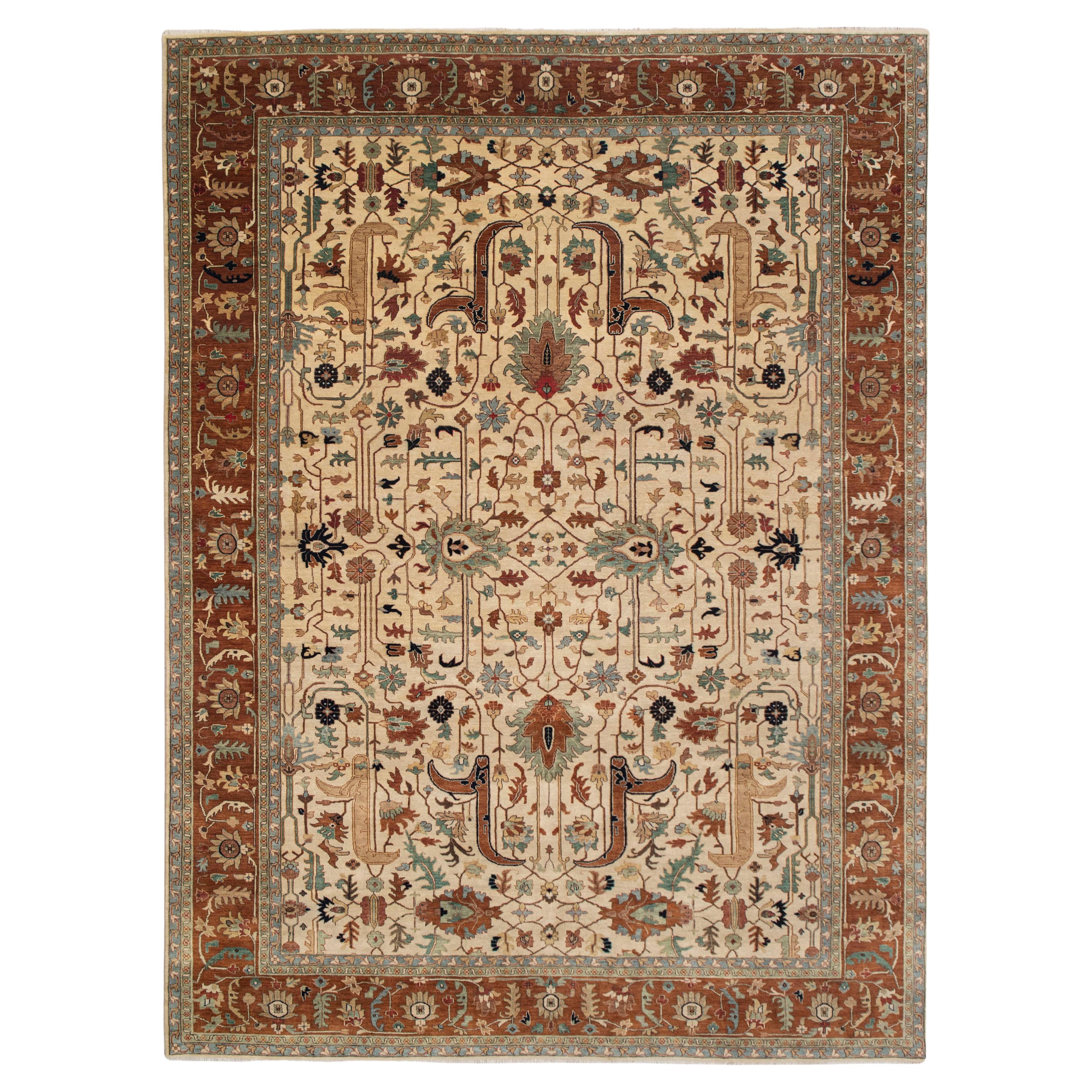 10x14 Cream Rust Classic Persian Hand Knotted Wool Rug ( G-10265 )