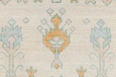 10x14 Cream White Blue Tree Of Life Hand Knotted Oushak Design Wool Rug ( 2285 )