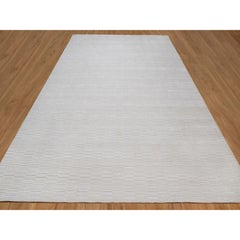 10'x14' Daisy White Polyester Plain Modern Striae Design Hand Loomed Rug