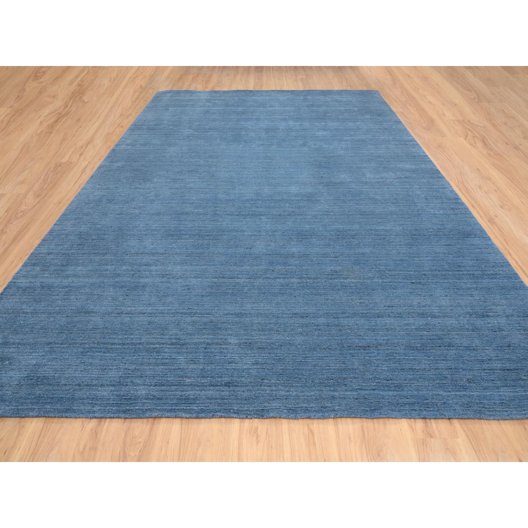 10'x14' Alfombra oriental de lana de diseño moderno tejida a mano azul vaquero tono sobre tono Moderno en venta