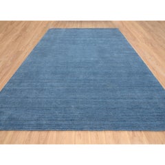 10'x14' Denim Blue Hand Loomed Modern Design Tone on Tone Wool Oriental Rug