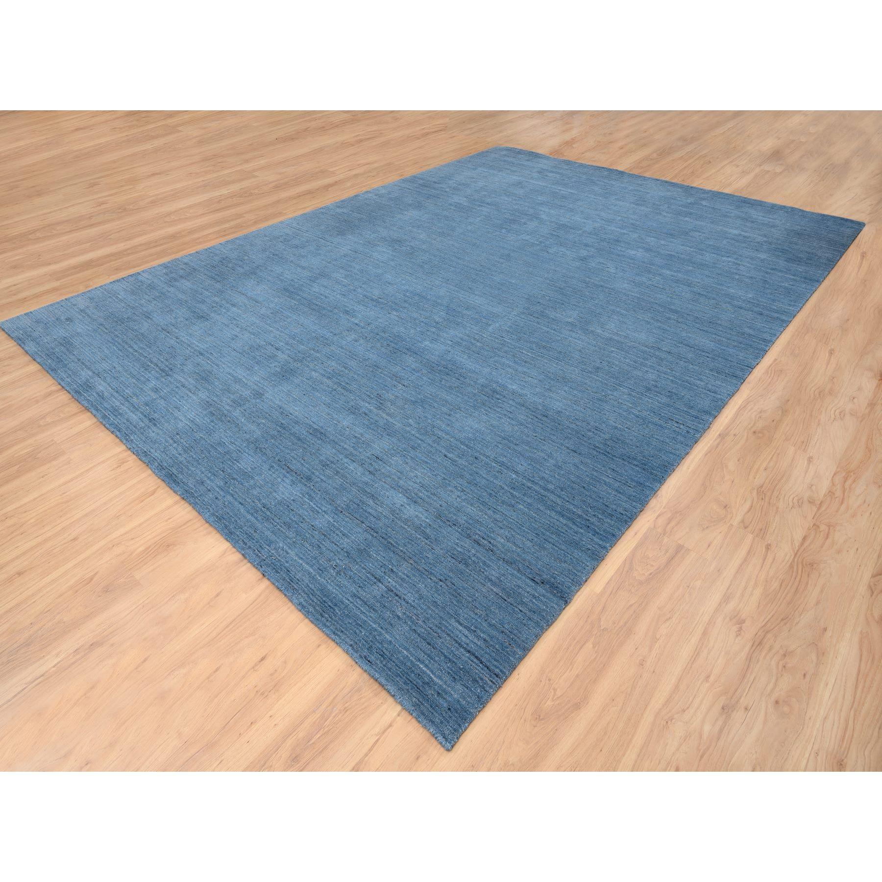 10'x14' Alfombra oriental de lana de diseño moderno tejida a mano azul vaquero tono sobre tono Indio en venta