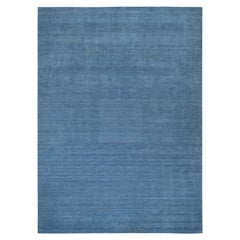10'x14' Denim Blauer handgefalteter orientalischer Teppich aus Wolle mit modernem Design in Tone auf Tone