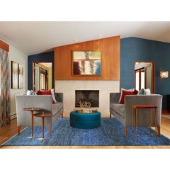 10'x14' Denim Blue Modern Chiaroscuro Collection Pure Wool Hand Knotted Rug