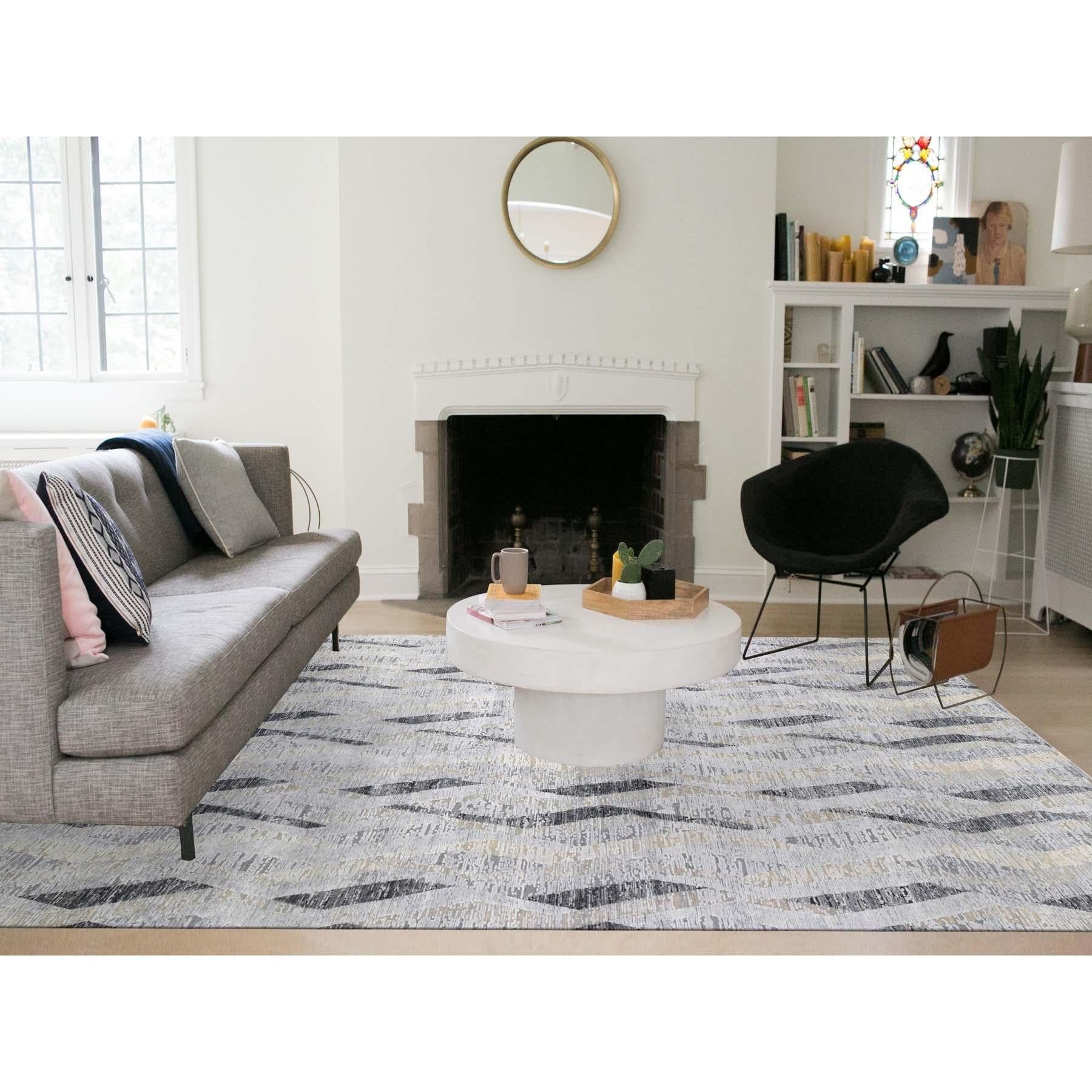 This is a truly genuine one-of-a-kind DIMENSIONAL CURTAINS Gray Silk With Textured Wool Hand Knotted Rug. It has been Knotted for months and months in the centuries-old Persian weaving craftsmanship techniques by expert artisans.
Primary materials: