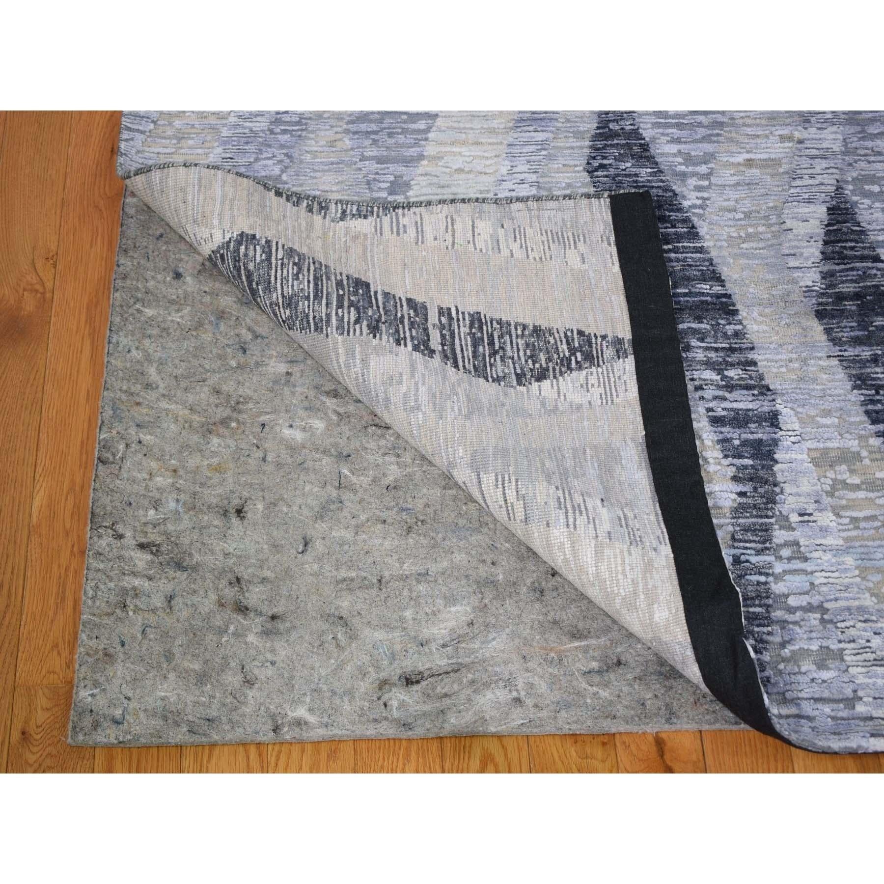 Hand-Knotted 10'x14' DIMENSIONAL CURTAINS Gray Silk with Textured Wool Hand Knotted Rug For Sale