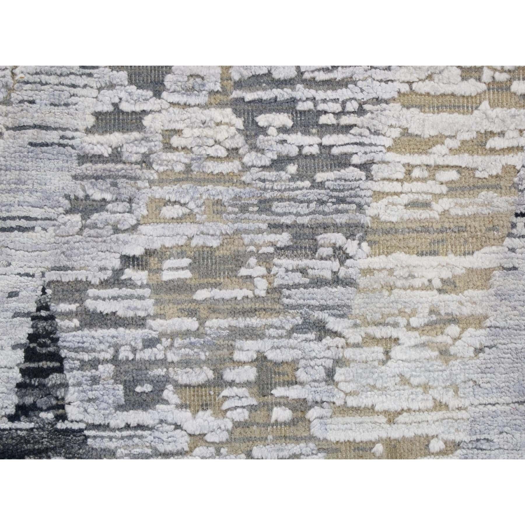 10'x14' DIMENSIONAL CURTAINS Gray Silk with Textured Wool Hand Knotted Rug For Sale 2