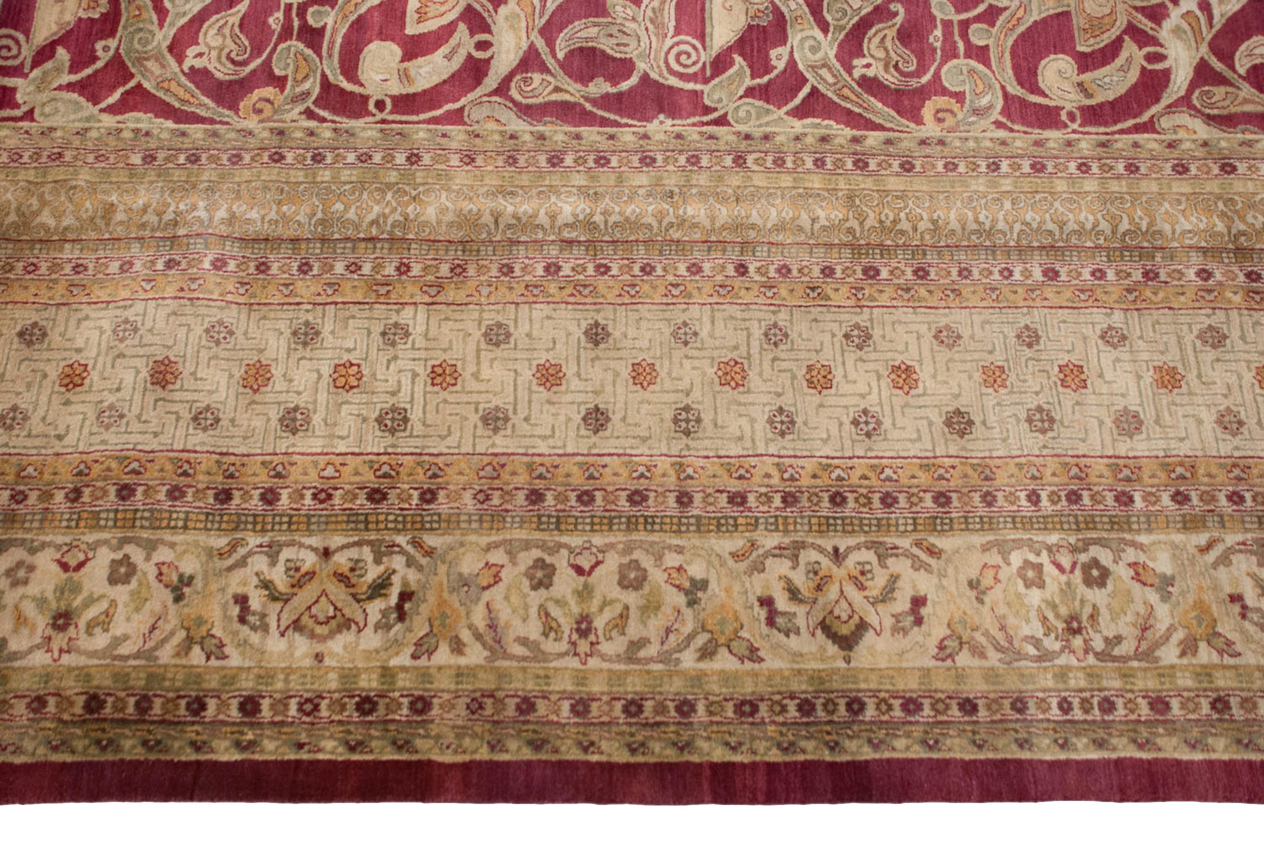 Hand-Knotted Fine Indian Art Nouveau Design Carpet For Sale
