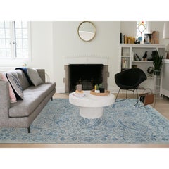 10'x14' Handgefalteter grauer Teppich aus feiner Jacquard-Wolle und pflanzlichem Sockel aus Seide
