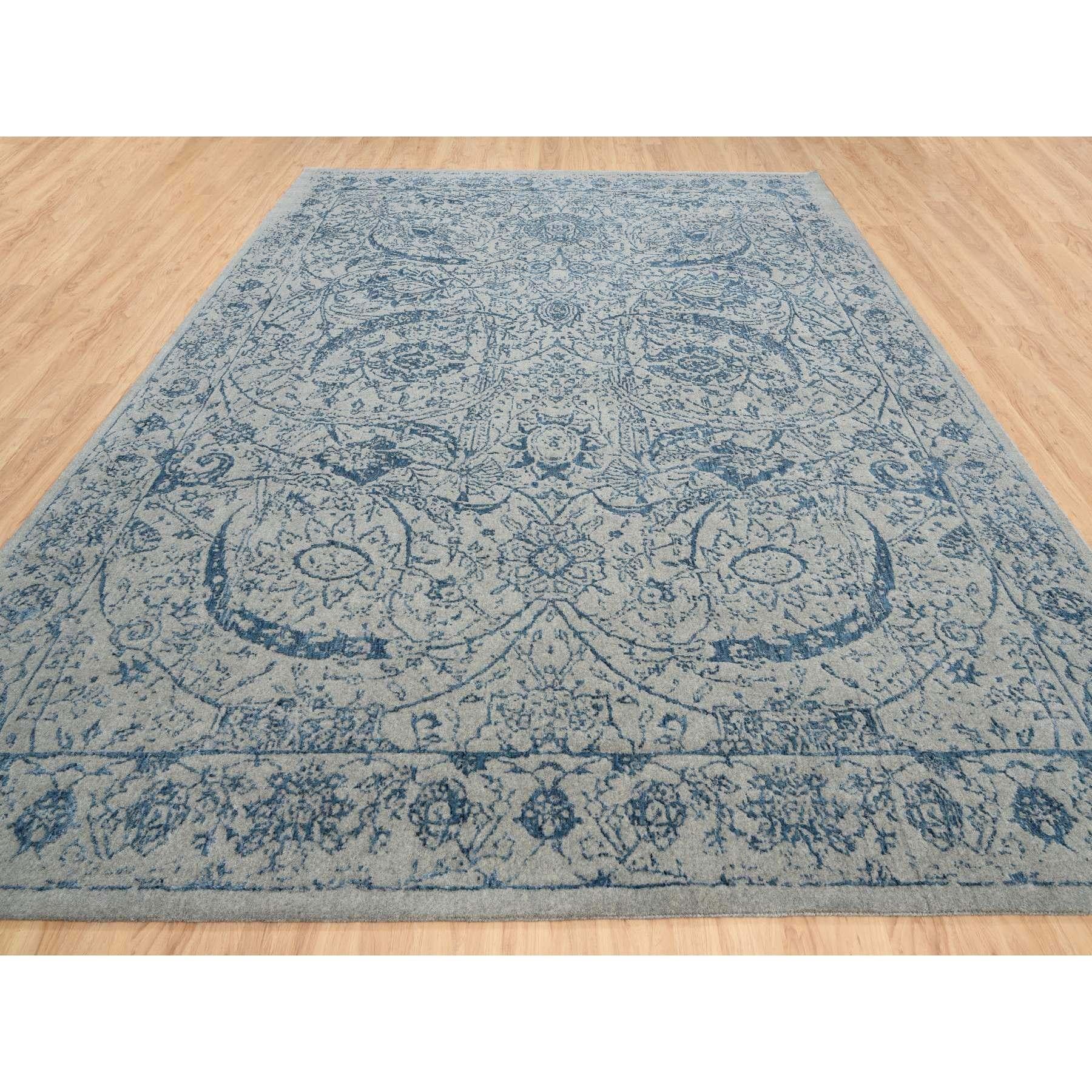 Médiéval Tapis gris tissé à la main en laine Jacquard et soie végétale 10'x14'. en vente