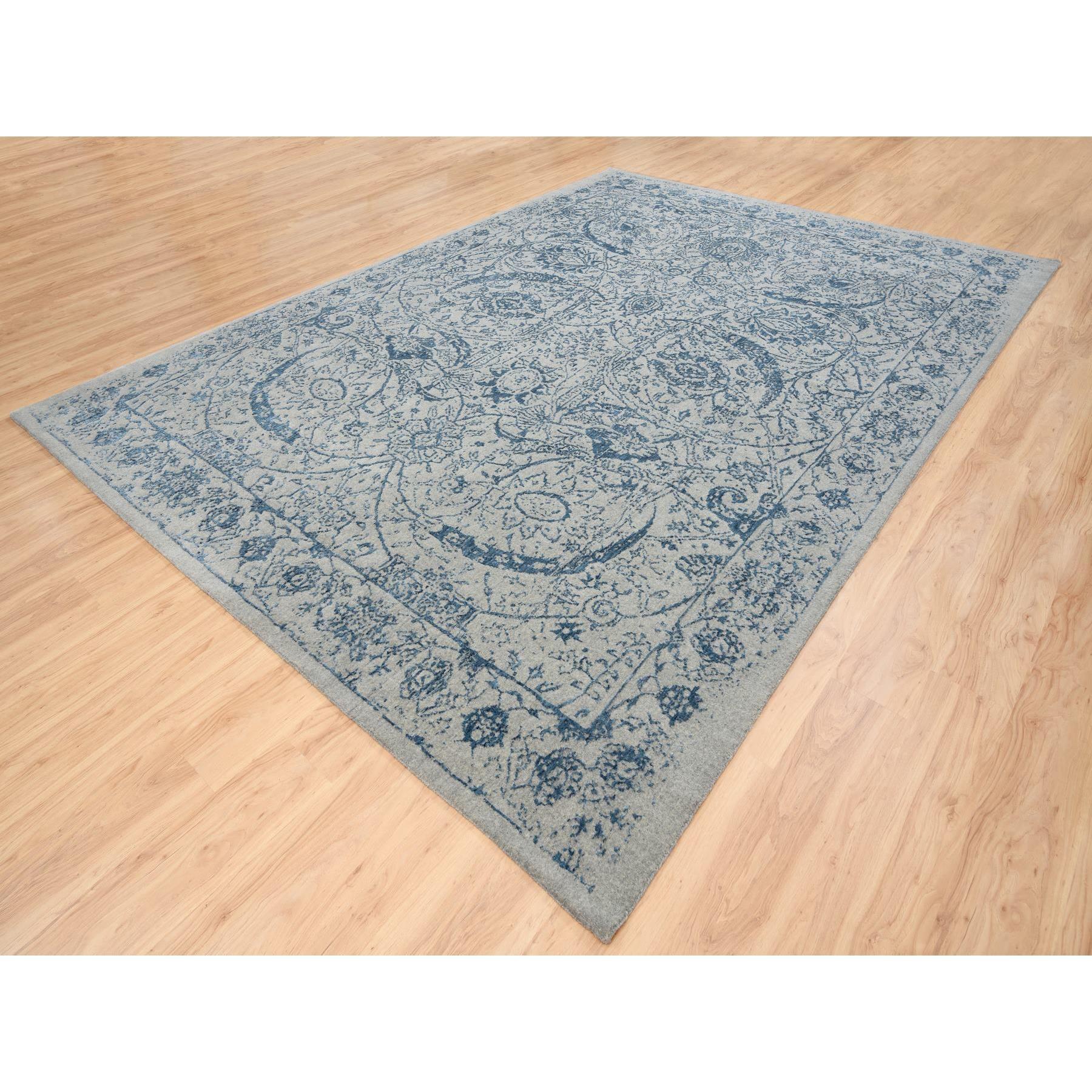 Indien Tapis gris tissé à la main en laine Jacquard et soie végétale 10'x14'. en vente