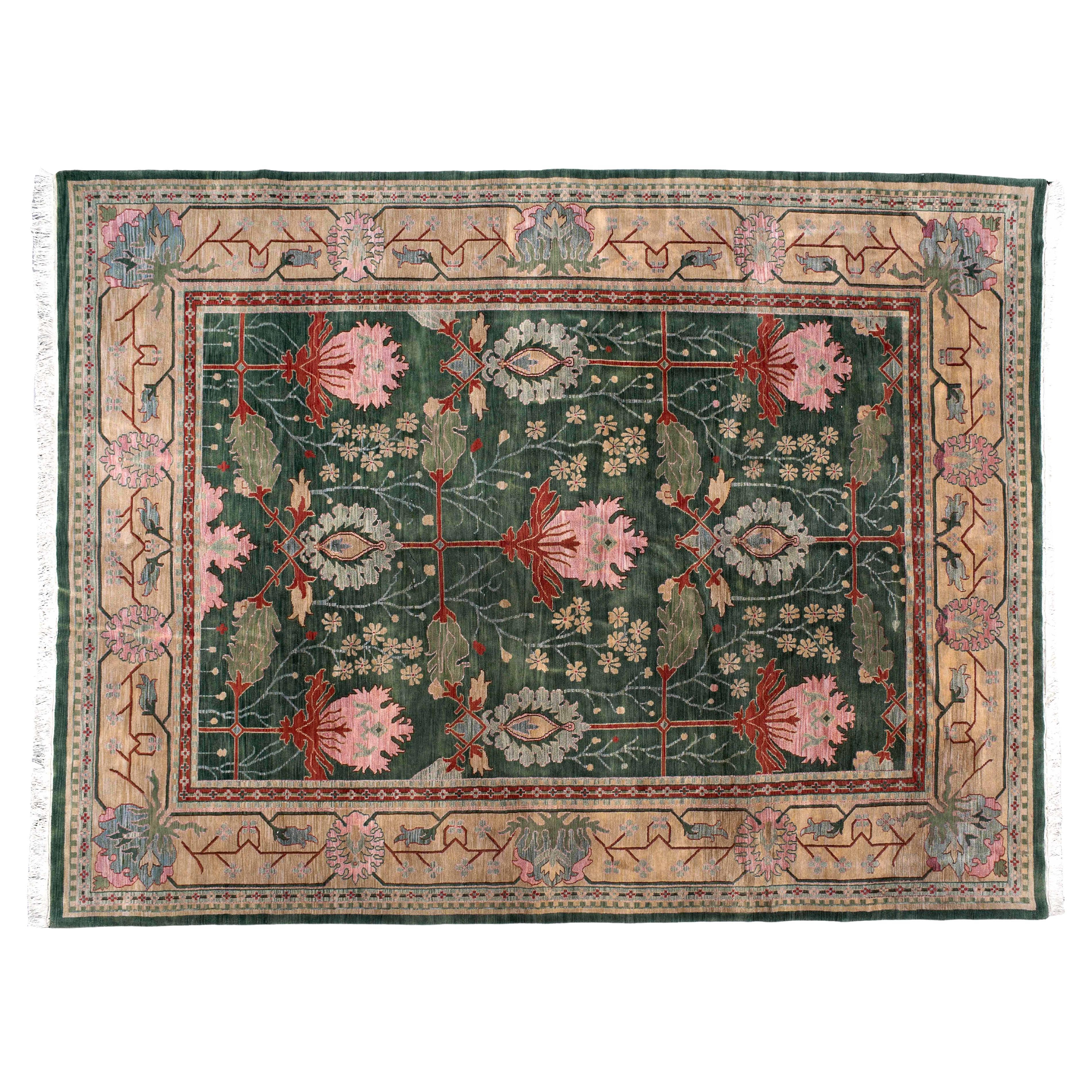 10'x14' Forest Green Art Deco Inspired Rug For Sale