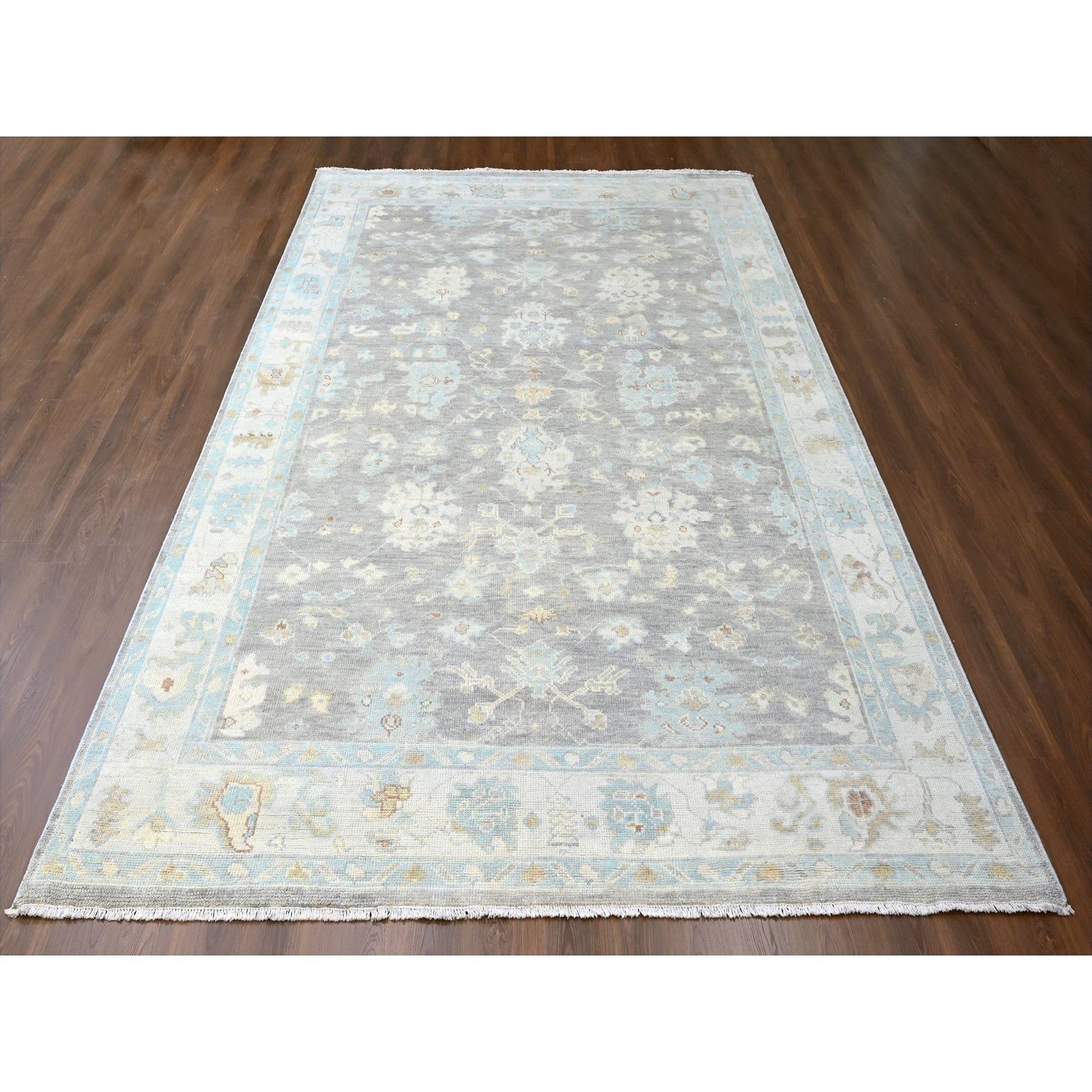 Fossil Gray, Supple Collection, Tone On Tone, Hand Knotted, Soft Velvety Wool, Plush and Lush, Oushak Design, Oriental Rug
Primary materials: Wool
Latex: No Pile 
height: 0.25 Inches
Style: Transitional
Primary color: Grey
Secondary colors: Brown,