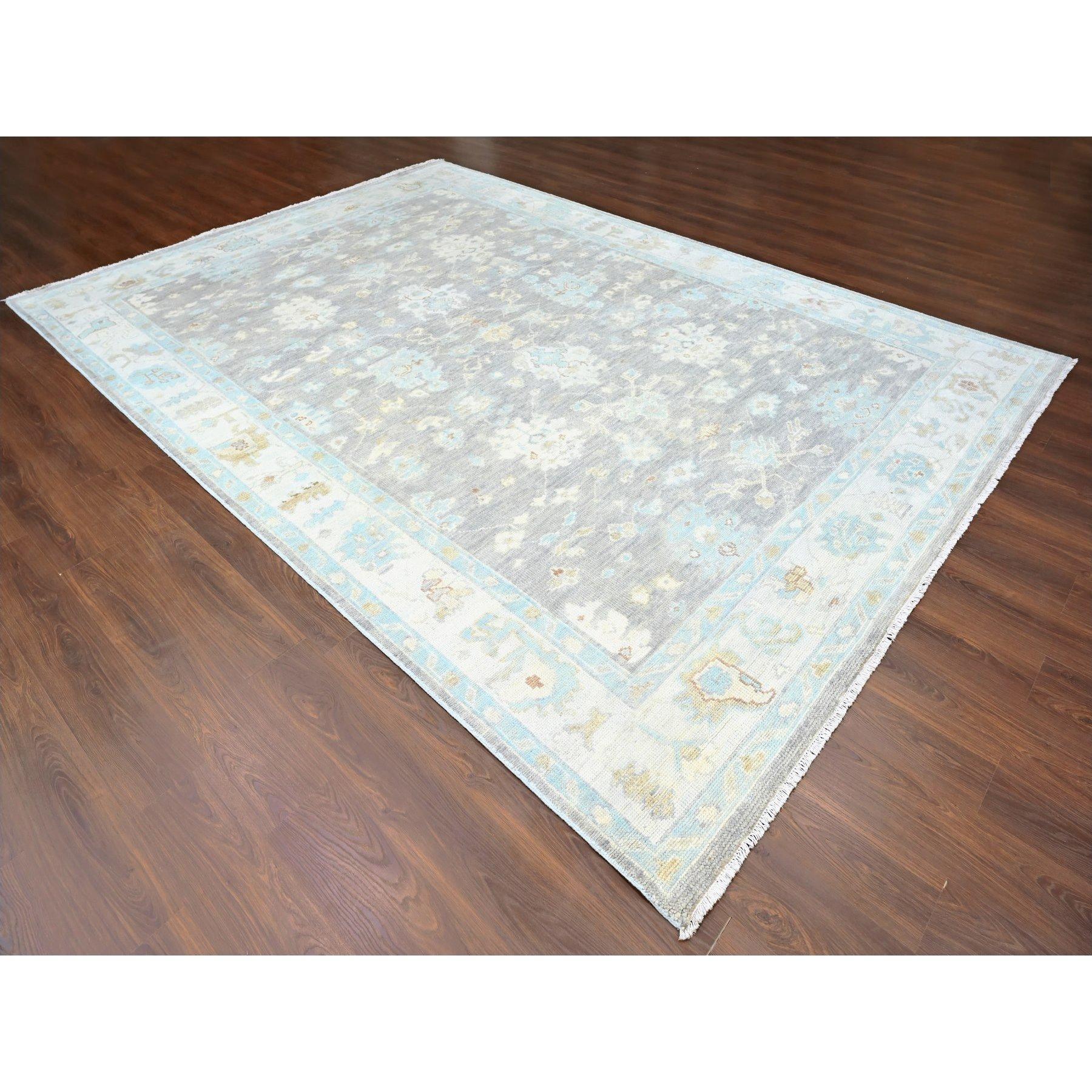 Oushak 10'x14' Fossil Gray Supple Collection Tone On Tone Hand Knotted Pure Wool Rug For Sale