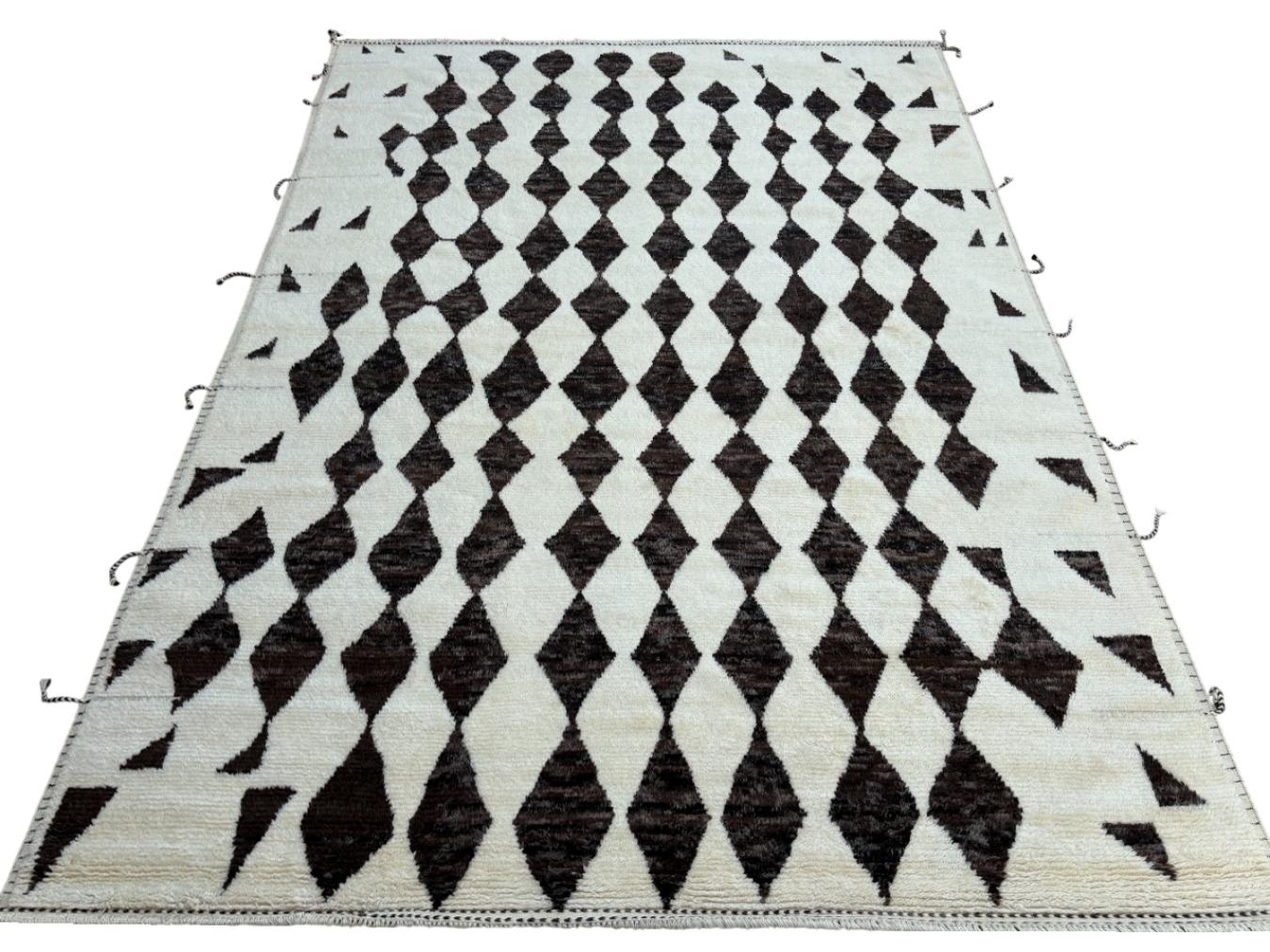 Moderne 10x14 Ft Tapis design marocain fait main. Options sur mesure disponibles. 100 % laine en vente
