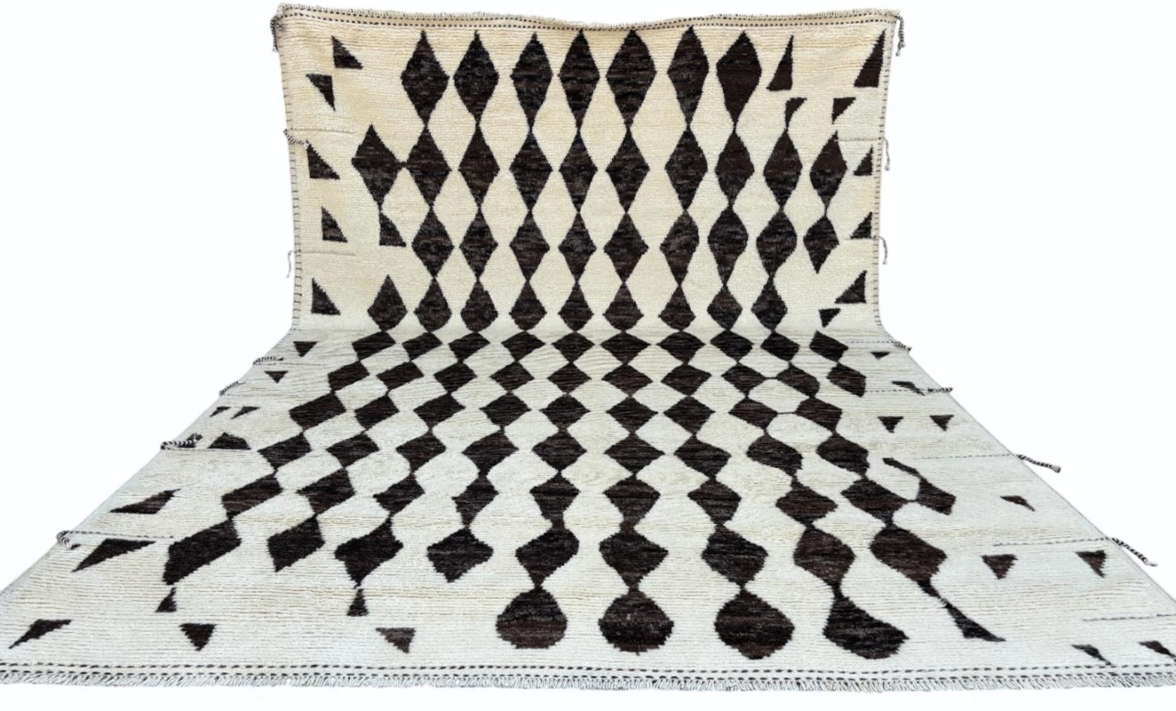 Turc 10x14 Ft Tapis design marocain fait main. Options sur mesure disponibles. 100 % laine en vente