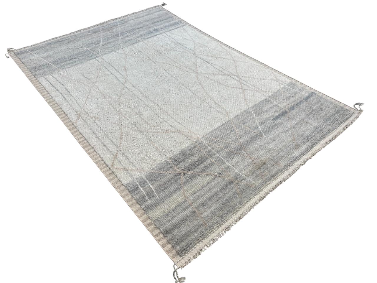 Alfombra de estilo marroquí de 10x14 pies hecha a mano. 100% lana. Alfombra moderna Beni Ourain Moderno en venta