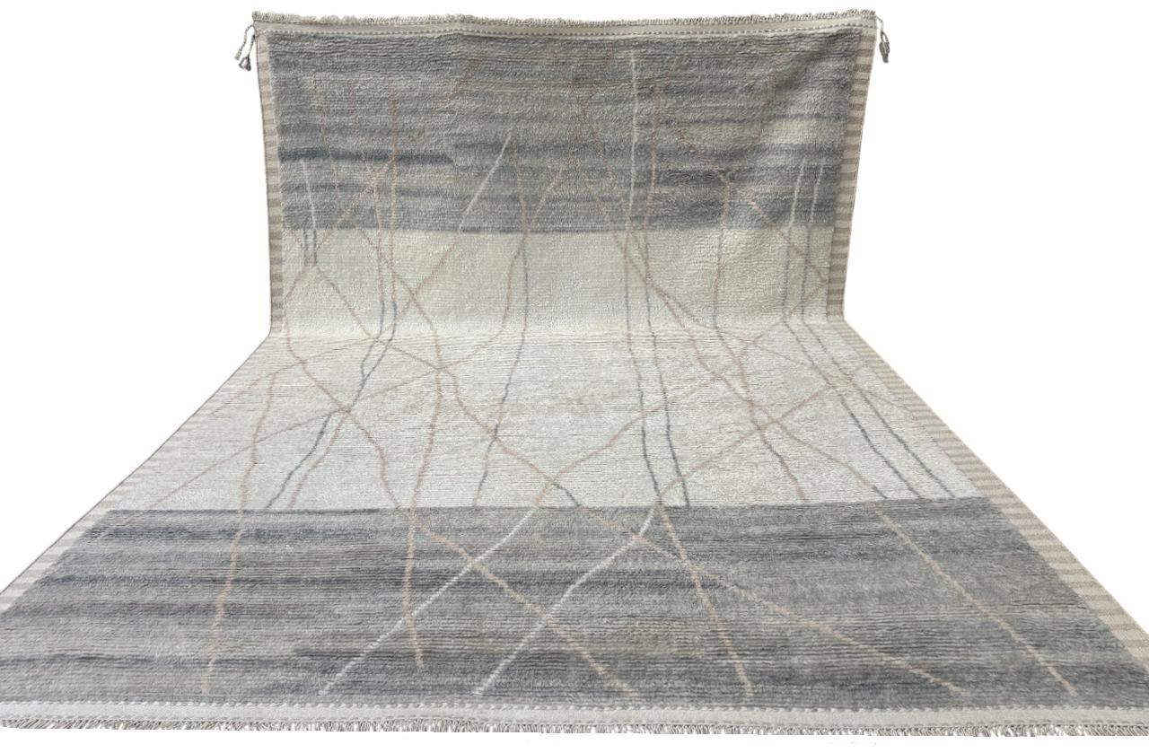 Alfombra de estilo marroquí de 10x14 pies hecha a mano. 100% lana. Alfombra moderna Beni Ourain Turco en venta