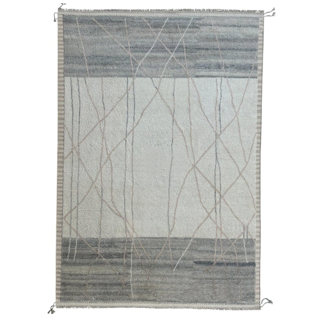 Handgefertigter Teppich im marokkanischen Stil. 100 % Wolle. 10x14 Ft. Modern Beni Ourain Carpet