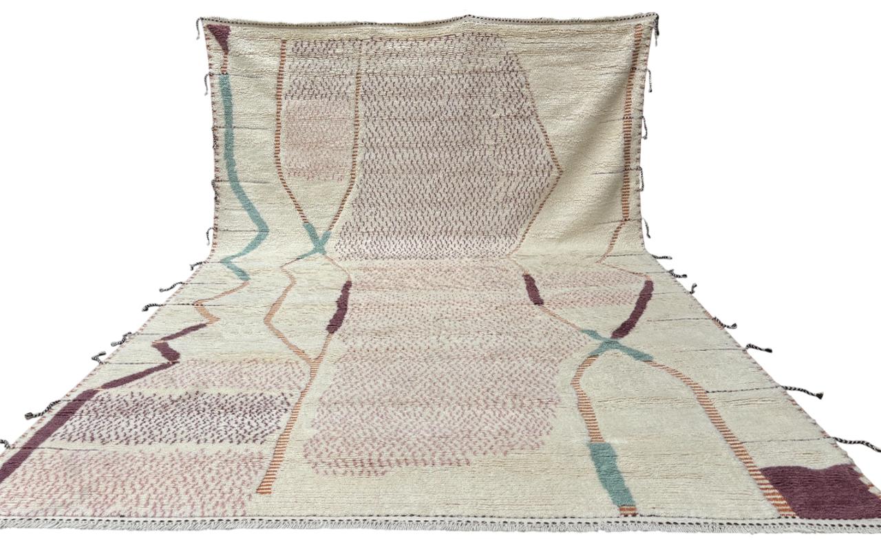 Alfombra moderna hecha a mano de estilo marroquí de 10x14 pies. 100% Lana. Opciones personalizadas disponibles Turco en venta
