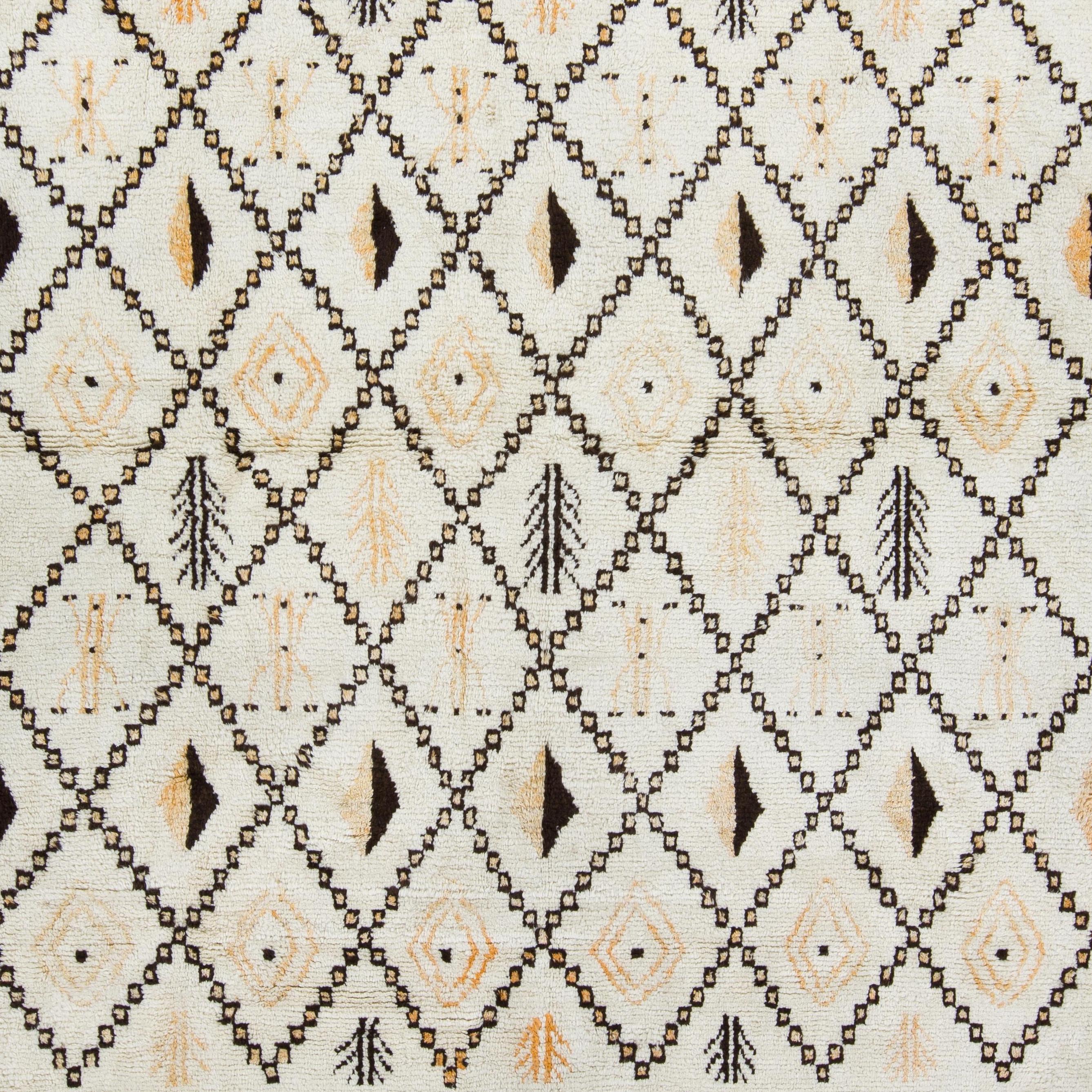100% Natural Hand-Spun Wool of finest quality.

Available as seen or can be CUSTOM PRODUCED in any Design, Size, Color Combination and Pile Thickness requested. 

These beautiful hand-knotted rugs are produced from scratch in our atelier located in