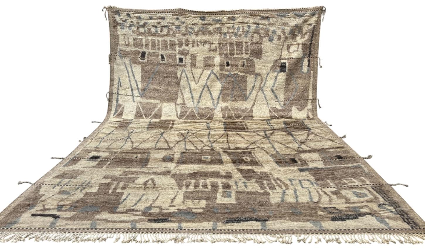 Turkish 10x14 Ft Moroccan style Handmade Rug. All Natural Wool. Custom Options Available For Sale