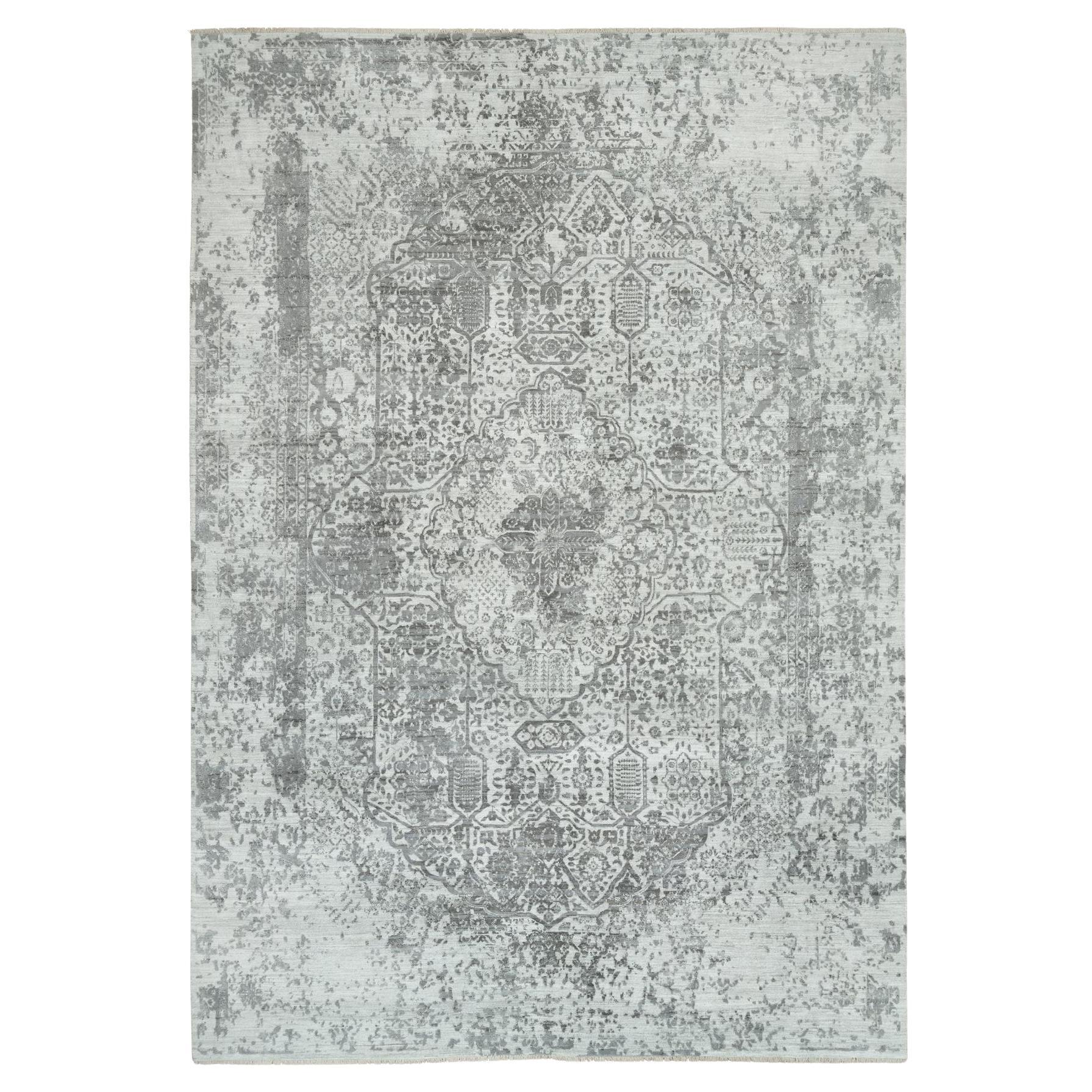 10'x14' Gainsboro Tappeto in lana e seta annodato a mano con disegno zoroastriano