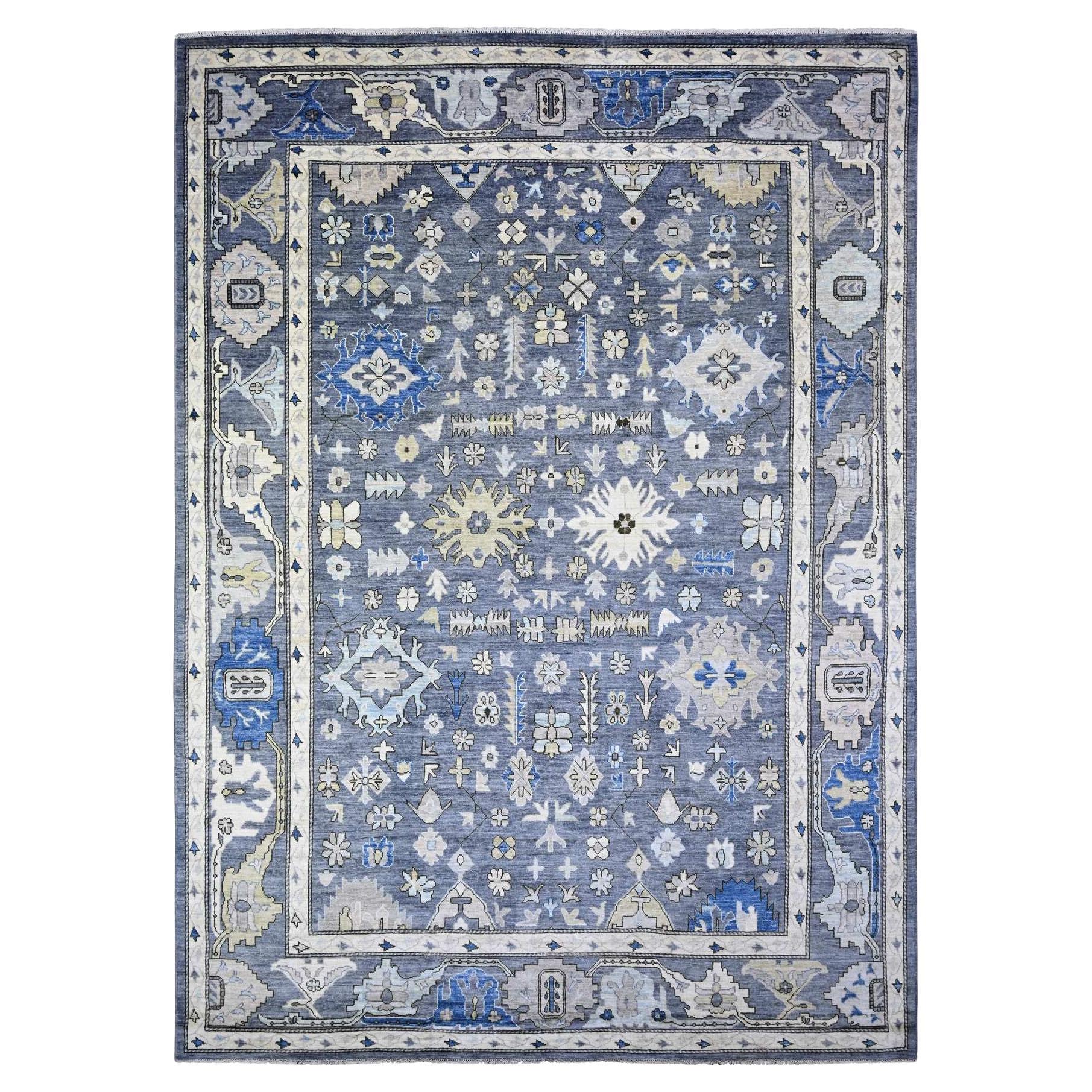 10'x14' Gray Afghan Angora Oushak with All Over Pattern Hand Knotted Wool Rug