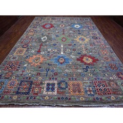 10'x14' Gray All Over Design Hand Knotted Wool Aryana Collection Oriental Rug