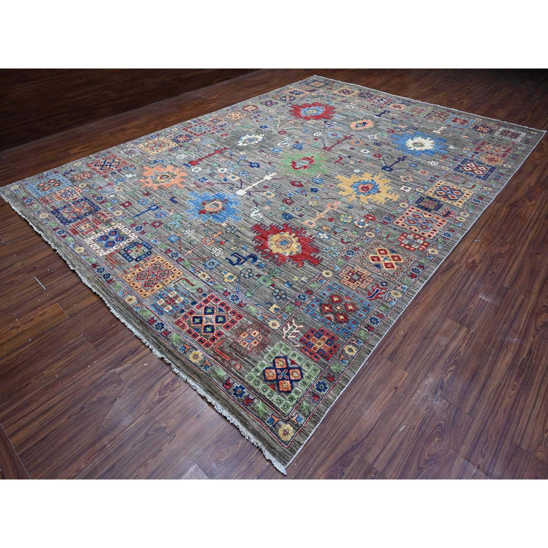 Oushak Tapis d'Orient 10'x14' Gris All Over Design Laine Noué à la Main Collection Aryana en vente