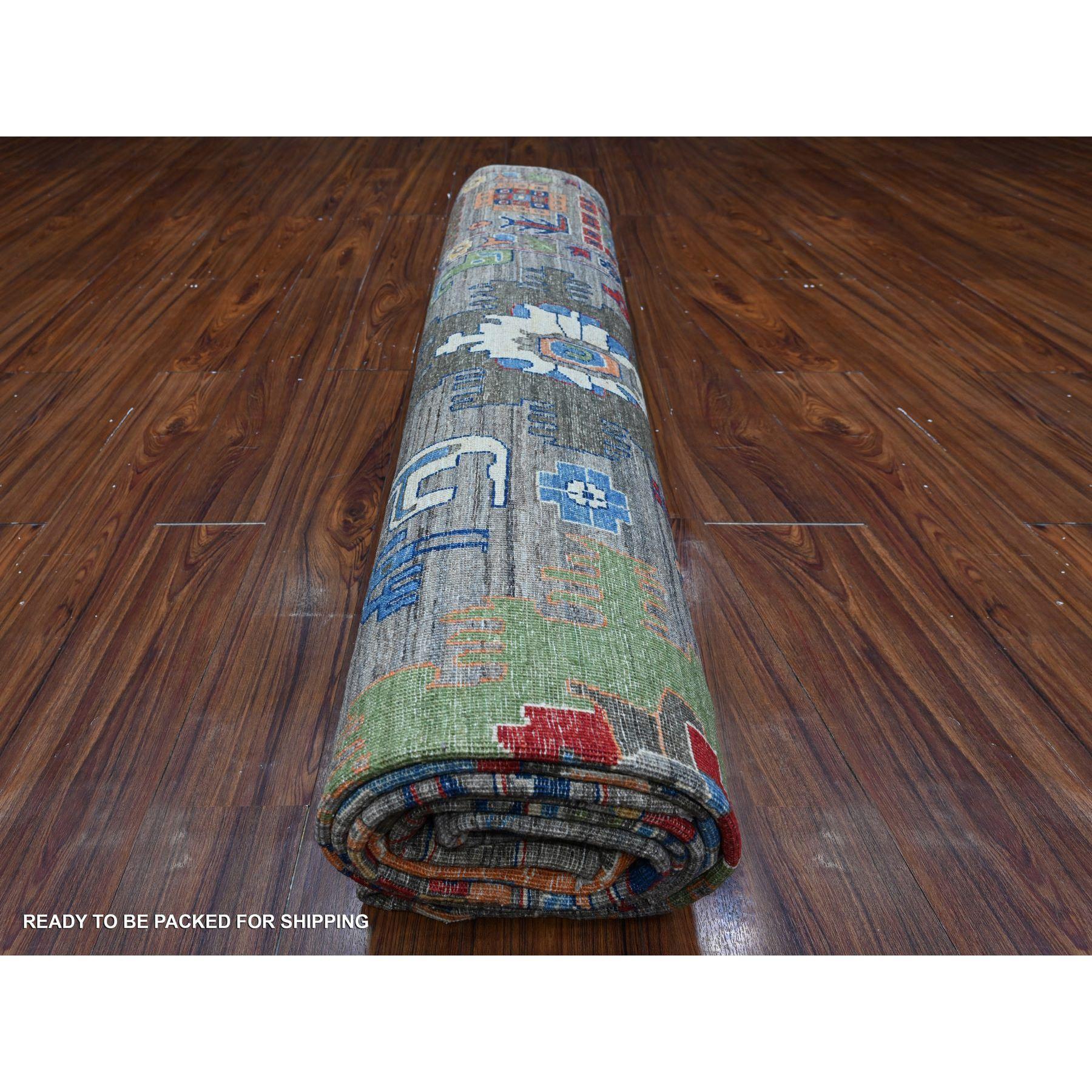 Tapis d'Orient 10'x14' Gris All Over Design Laine Noué à la Main Collection Aryana en vente 2