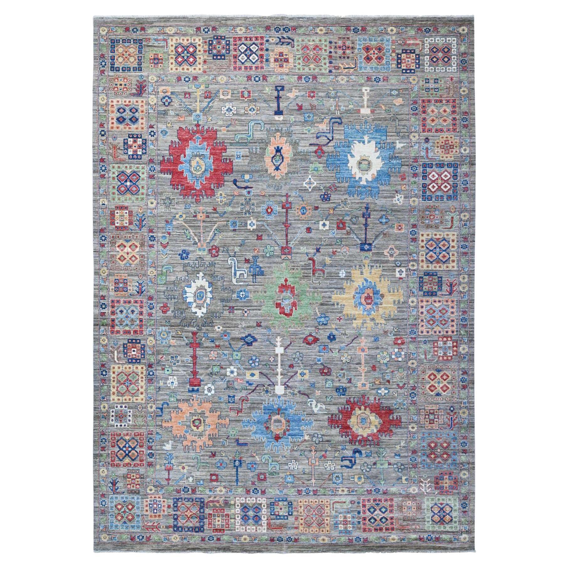 10'x14' Gray All Over Design Hand Knotted Wool Aryana Collection Oriental Rug