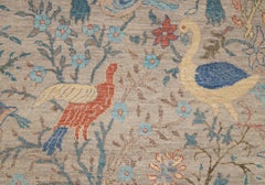 10x14 Gray Colourful Birds And Peacocks Garden Hand Knotted Wool Rug ( JC-8249 )