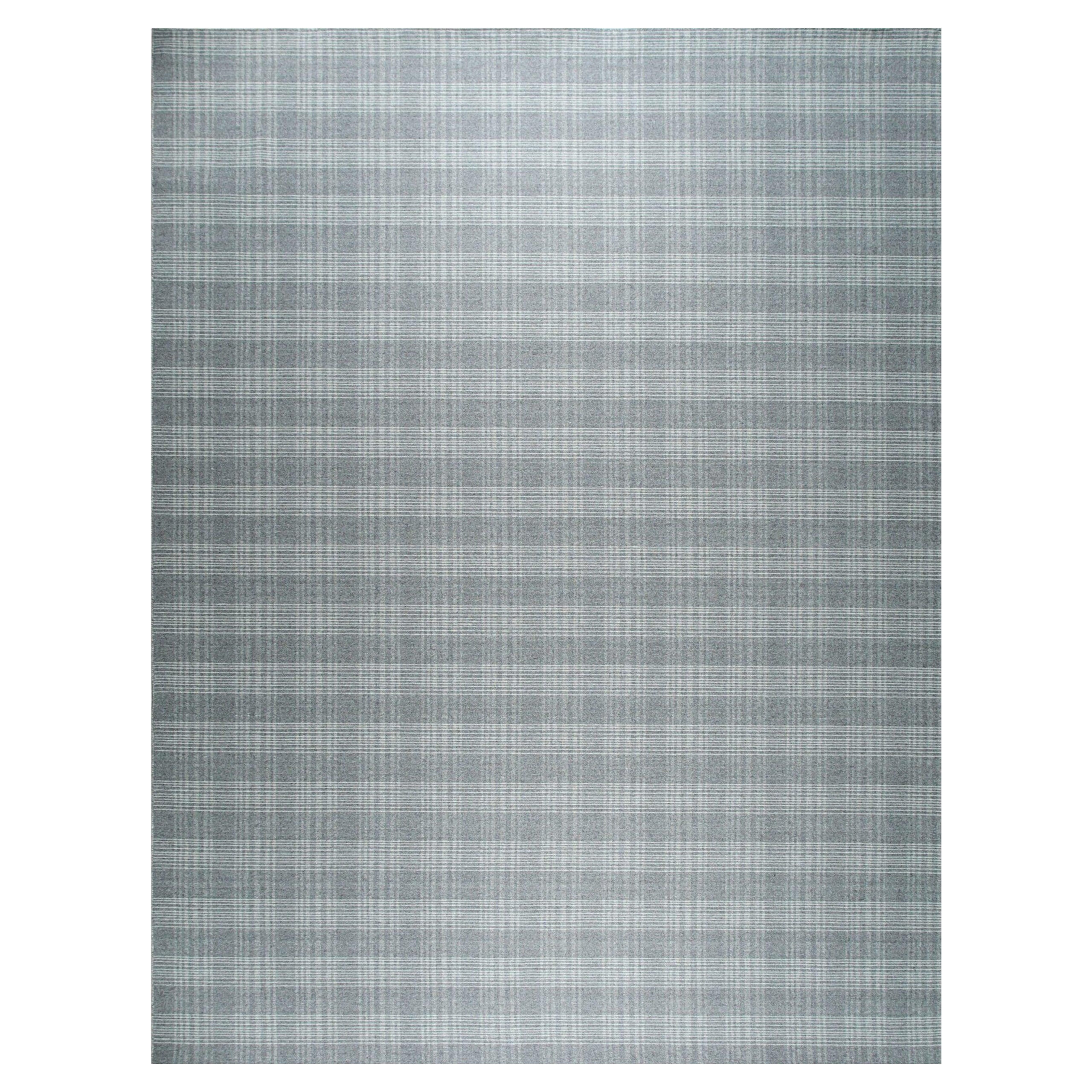 10x14 Gray Flat Weave Wool Subtle Plaid Texture Geometric Modern Carpet Rug