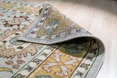 10x14 Gray Hand-Knotted Wool Botanical Accent Border Geometric Modern Carpet Rug